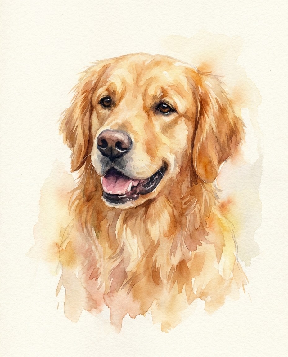 Custom watercolor golden retriever portrait