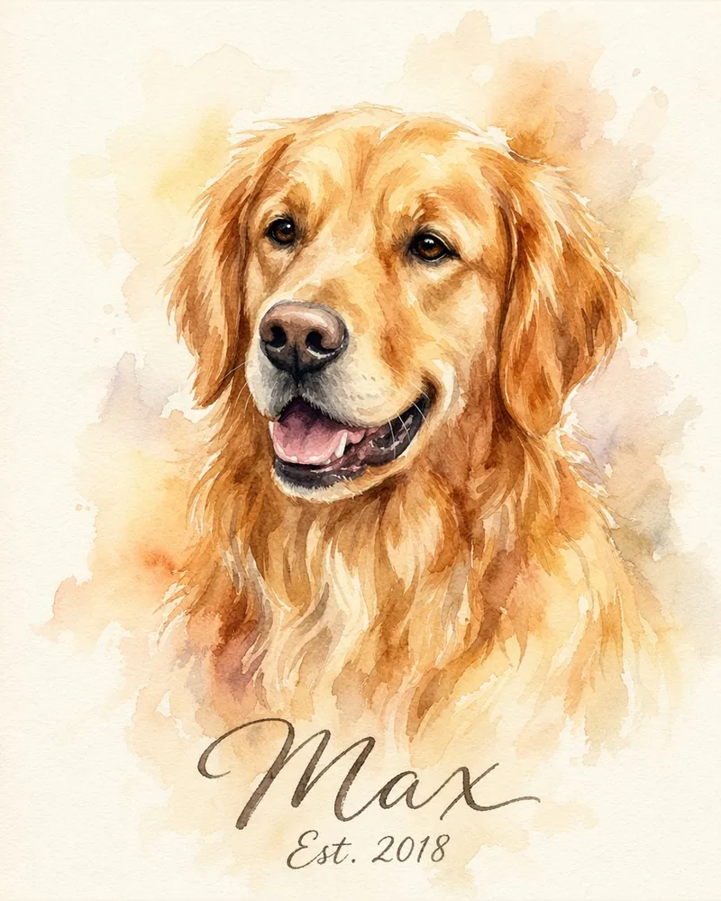 Custom watercolor golden retriever portrait