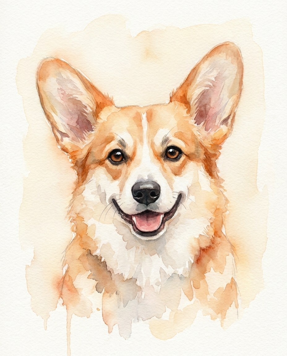 Custom watercolor corgi portrait