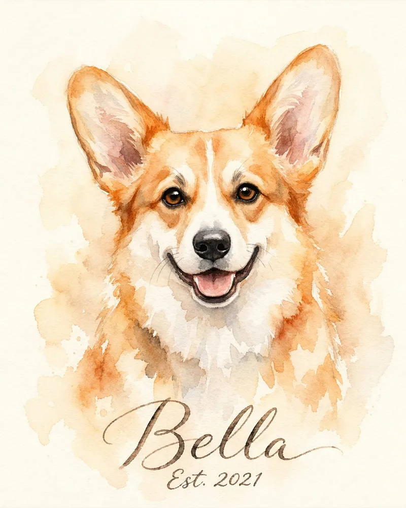 Custom watercolor corgi portrait