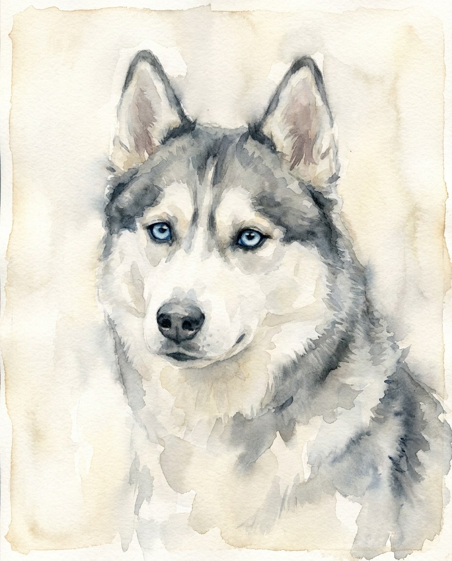 Custom watercolor husky portrait