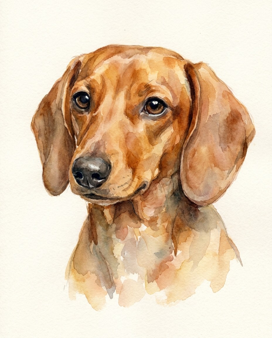 Custom watercolor dachshund portrait