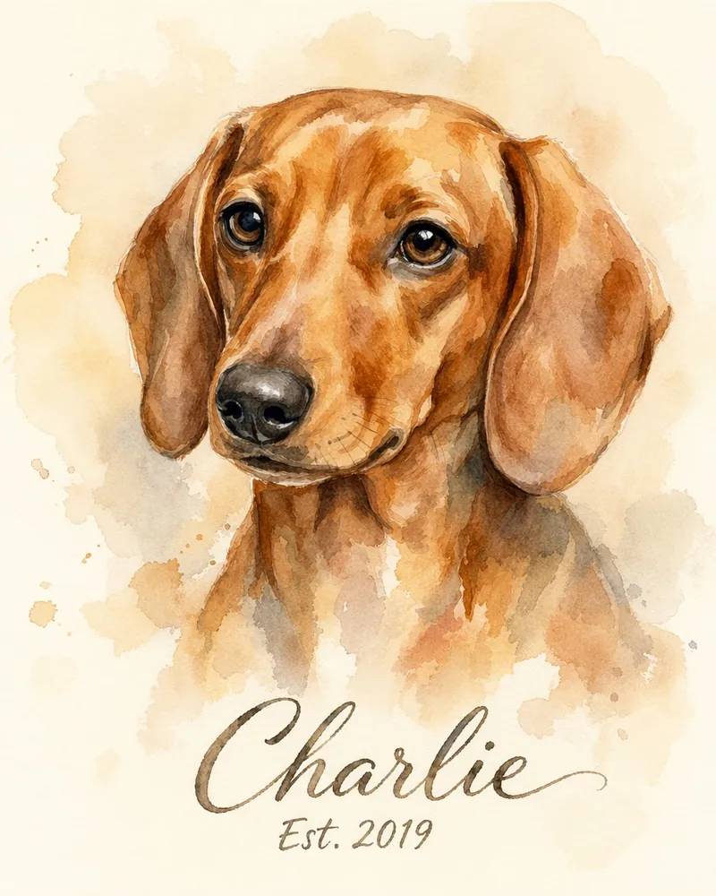 Custom watercolor dachshund portrait